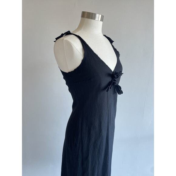 Vtg 90's BEAUTIFUL PEOPLE Black Slip Dress Sz Large Minimal Subversive Designer - Picture 2 of 8